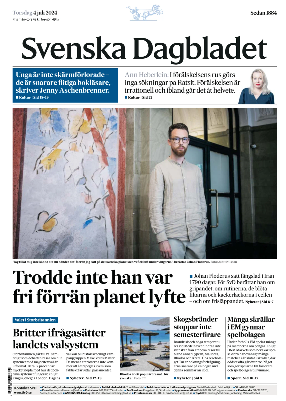 Prima-pagina-Svenska Dagbladet-edizione-di-oggi-20240704